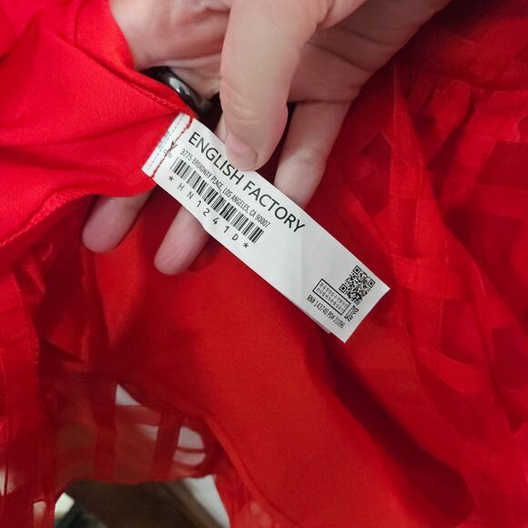 English Factory Check Organza Buttoned Long sleeve Mini Dress Size Medium - Picture 7 of 7